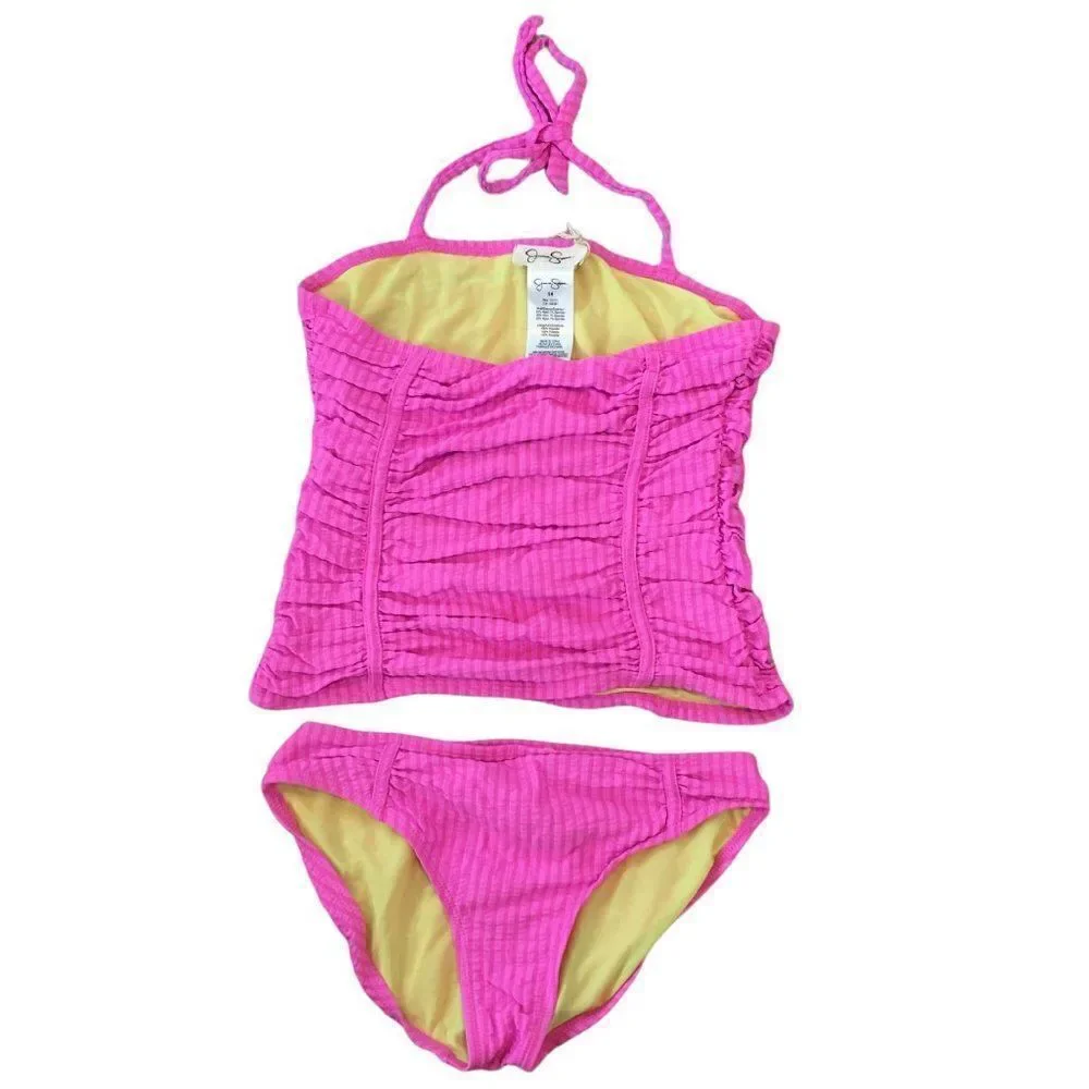 Jessica Simpson young girls 2 piece bathing suit in bright pink